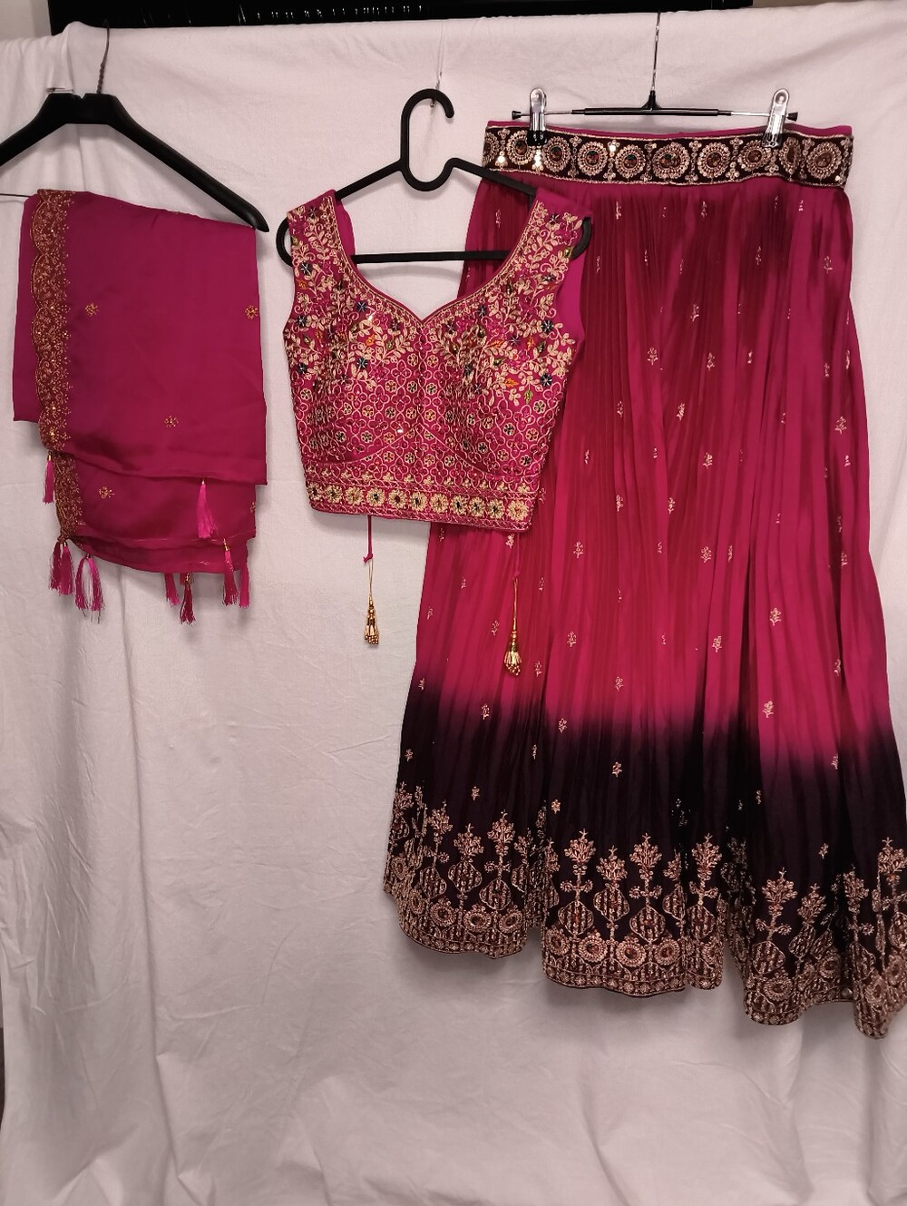 Embroidered Magenta Lehenga Skirt Set with Blouse and Dupatta